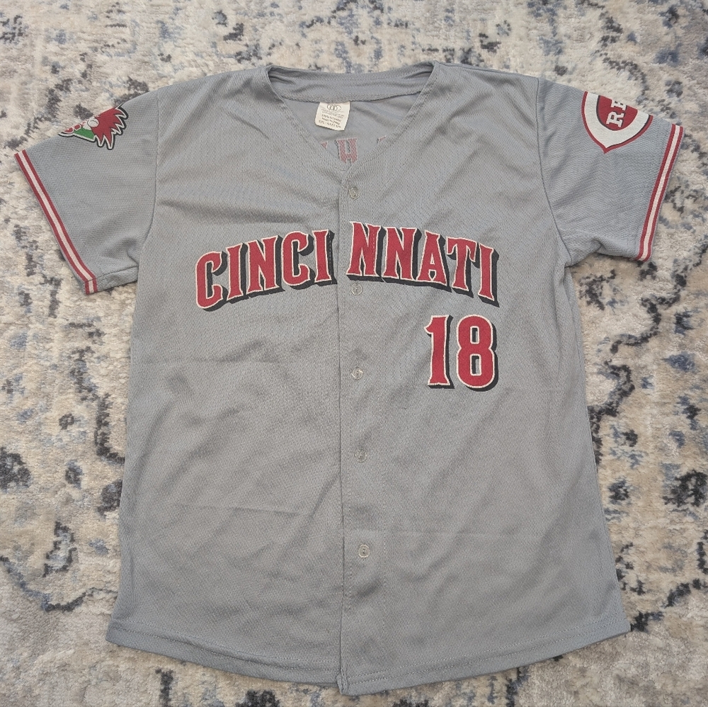 Cincinnati Reds Jersey | Reds Heads #18 Gray Baseball Fan Shirt S/M